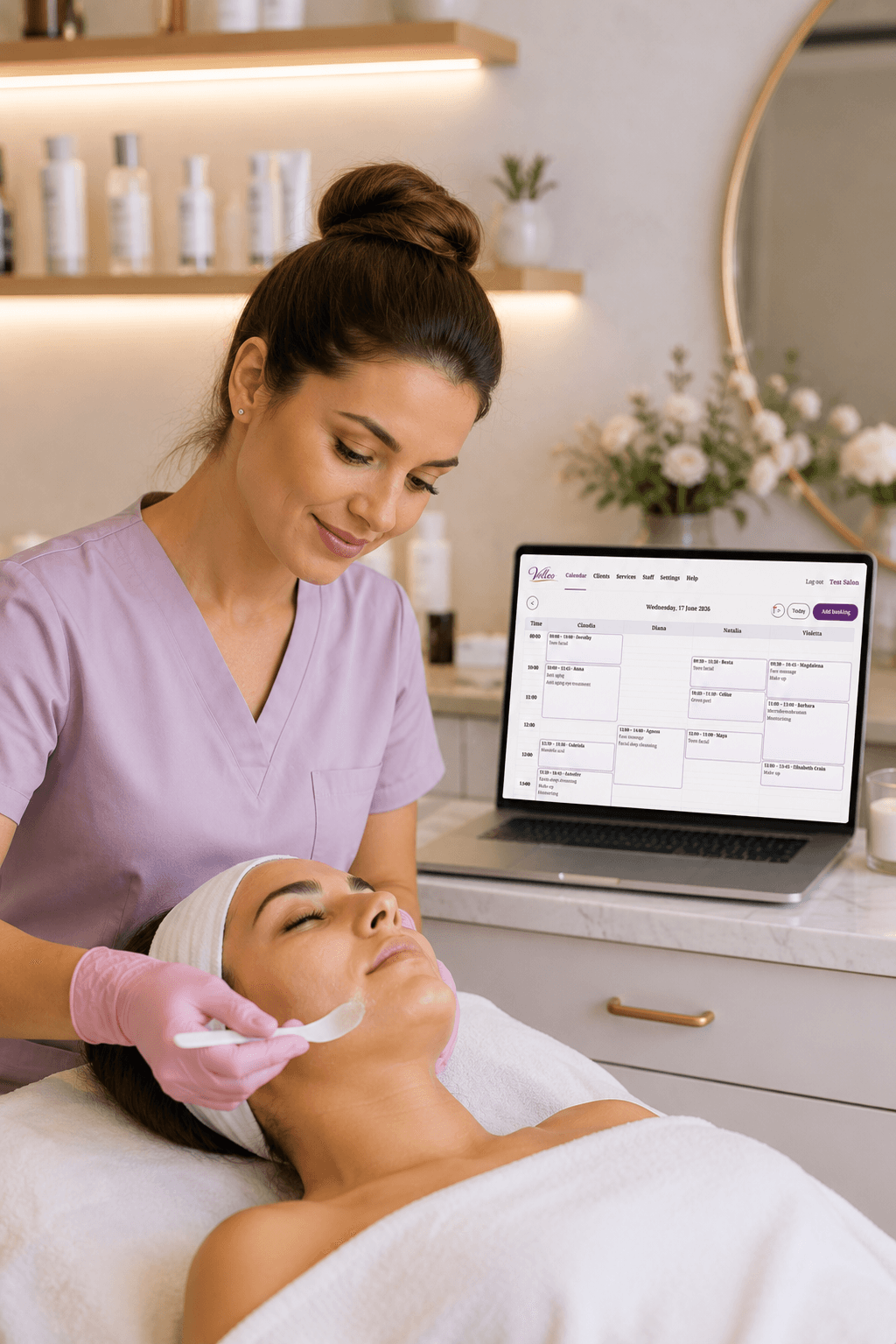 Velleo salon scheduling in a spa treatment setting